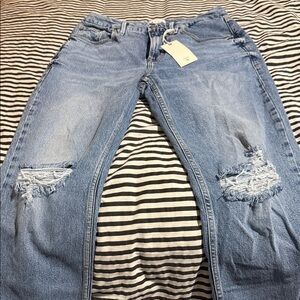 Good American Light Blue Distressed Straight Leg Jeans